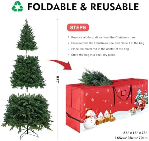 Christmas Tree Storage Bag, Fits Up 9 Ft Tall Artificial Trees with Reinforced Handles, Beautiful and Durable 600D Oxford Xmas Tree Storage Bag, Red - Image 4