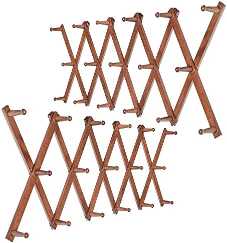 WEBI Accordion Wall Hanger,Expandable Wooden Hat Rack for Wall Mounted Coat Rack,Accordion Hat Hooks Holder for Baseball Caps,17 Peg,Rustic Brown,2 Packs by WEBI