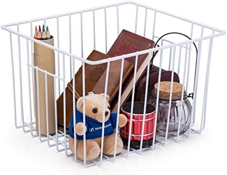 Slideep Freezer Baskets Storage Basket Organizers, Deep Wire Farmhouse Bins Container with Handles for Kitchen, Pantry, Cabinet, Car, Bathroom Pearl White, 4 Pack - Image 3