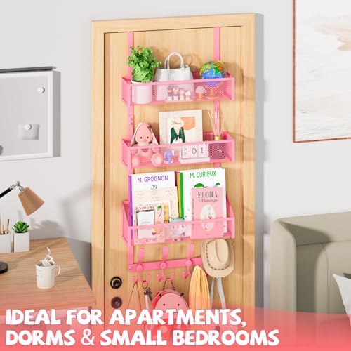 Kaiferty Over The Door Hooks Organizer, Coat Rack Over The Door Storage Hanger Towel Rack, Back of Door Storage Organizer for Bathroom,Bedroom,Kitchen,Office (Pink, 4-Tier) - Image 7