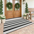 KOZYFLY 4x6 ft Striped Rug Black and White Front Door Rug Cotton Woven Rugs by KOZYFLY