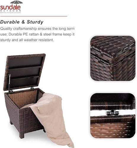 Sundale Brown Wicker Storage Box, 13 Gallon Outdoor Deck Bin with Lid - Image 4