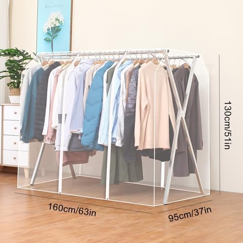 Clothes Rack Cover with Zipper, Dustproof Clothes Cover with 2 Durable Zipper Clothing Waterproof Protector, Designed for X-Type Coat Racks(Clear,160x130x95cm/63x51x37in) - Image 2