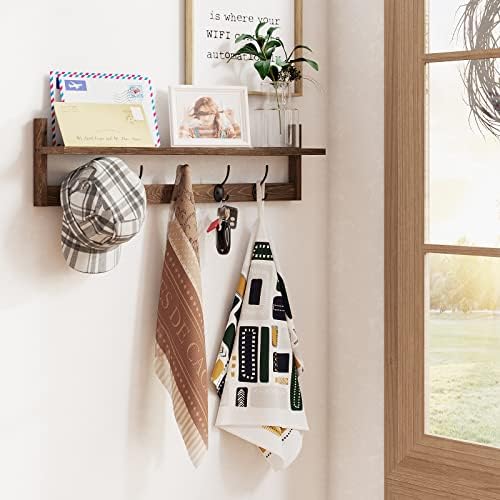 BAMEOS Wall Mounted Coat Rack with Adjustable Easy Install, Rust Proof, Brown Wooden Material, 28.9 Inch Length - Image 2