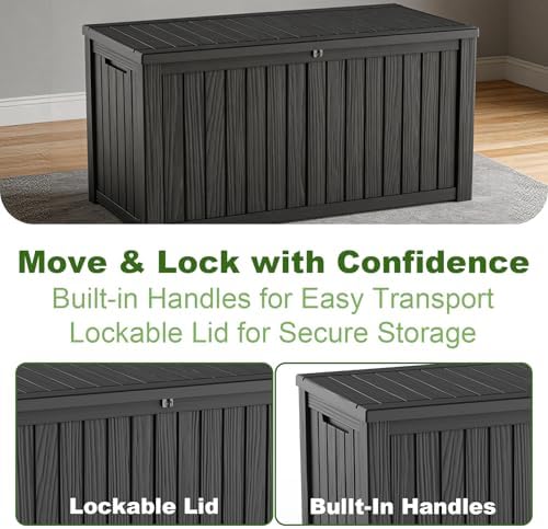 Vixzen 180 Gallon Deck Boxes Outdoor Waterproof, Resin Lockable Storage Box for Patio Cushions Storage Furniture, Garden Tools, Pool Supplies, Weatherproof and UV Resistant (Black, 180 Gallon) - Image 5