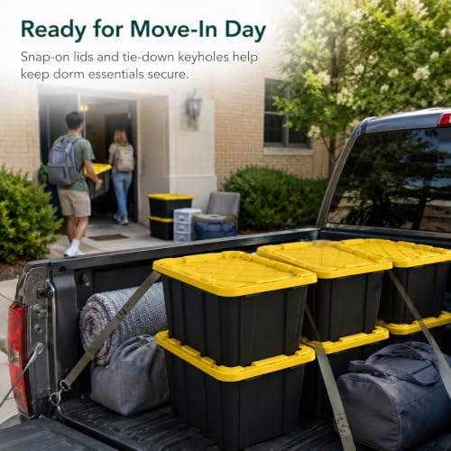 6-Pack 27Gal Stackable Storage Bins with Lids, Heavy Plastic, Black Yellow - Image 2
