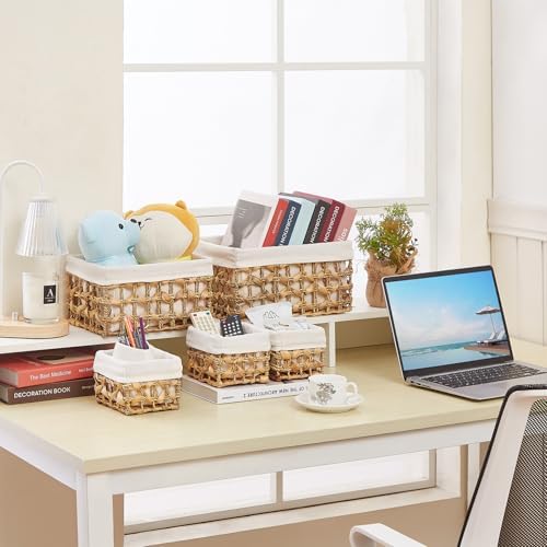Vagusicc Wicker Storage Basket, 6 Pack Baskets for Organizing, Water Hyacinth Storage Baskets, Rectangular Wicker Baskets for Storage Shelves, Cube Storage Bins For Closet/Clothes/Dresser - Image 4