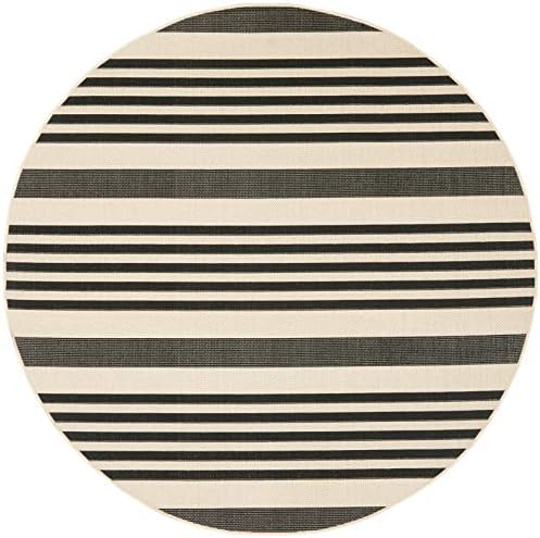 SAFAVIEH Courtyard Outdoor Round Rug 6'7", Black & Bone CY6062-216 - Image 3