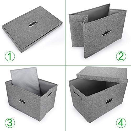 Large Linen Fabric Foldable Storage Bins with Removable Lid and Handles, Washable Storage Box Organizer Containers Baskets Cube with Cover for Bedroom,Closet,Office (Grey, Extra Large(2-Pack)) - Image 3