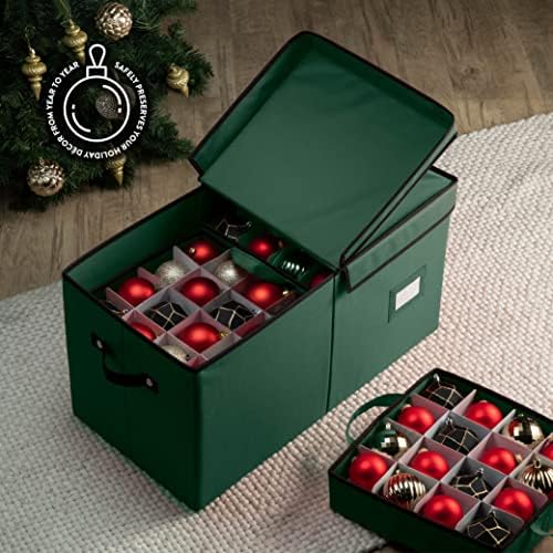 ZOBER Christmas Ornament Storage Box - Stores 128 3" Ornaments with Individual Trays - Tear Proof 600D Oxford Fabric - ornament organizer storage box, Durable Christmas Containers Holder - Green - Image 2