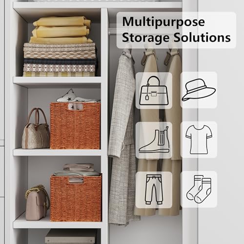 Vagusicc Wicker Storage Basket, Set of 2 Hand-Woven Paper Rope Wicker Baskets, Foldable Cube Storage Bins, 11 inch Storage Basket, Square Baskets for Organizing Shelves & Decor, Orange (11″×11″×11″) - Image 6