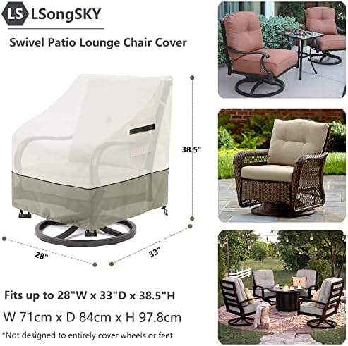 Outdoor Swivel Rocker Chair Cover 2 Pack,Patio Swivel Chair Covers for Outdoor Furniture,Rocking Chair Covers Waterproof (28W x 33D x 38.5H Inch)White&Grayish Green - Image 3