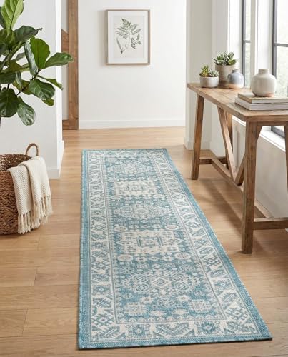 Rugs.com - Outdoor Aztec Rug – 8 Ft Runner Aqua Washable Indoor/Outdoor Rug – Weather Resistant Flatweave for Patios, Decks, Porches, and Outdoor Walkways - Image 5