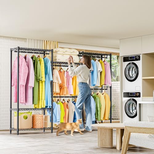M MZG Heavy Duty Rolling Garment Rack 6 Tiers Adjustable Wire Shelving Clothes Rack with Rods Storage Closet Clothing Rack Black 15.7" D x 70.8" W x 76.5" H - Image 6
