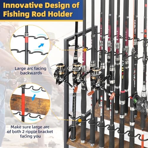 Olakee Fishing Rod Holders, Rolling Fishing Rod Rack for Garage & Boat, Tackle Box & Reel Holder Cart, Easy Assembly Fishing Gear Management System, Ideal Birthday Gift for Men Dad Anglers - Image 5