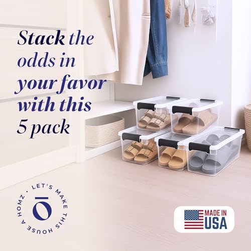 HOMZ Clear Plastic Storage Bins w/Latching Lid, 7.5 Qt, Gray Latch, 5 Pack - Image 2