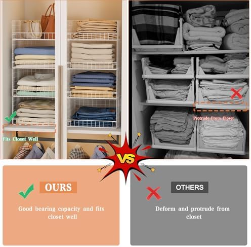 Yociyoga 4 Tier Stackable Closet Organizers and Storage Shelves, Foldable Closet Shelf Organizer System, Stackable Storage Bins Drawers for Clothes Organizer System, White（Patent No. 30022416） - Image 6