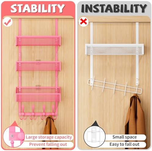 Kaiferty Over The Door Hooks Organizer, Coat Rack Over The Door Storage Hanger Towel Rack, Back of Door Storage Organizer for Bathroom,Bedroom,Kitchen,Office (Pink, 4-Tier) - Image 2