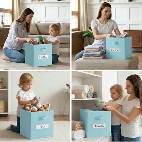 Storage Bins,13 Inch Cube Storage Bin with Labels,6pcs,Sky Blue - Image 6