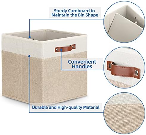 Temary Cube Storage Bins 13 Inch Fabric Storage Cubes Storage Baskets for Shelves Closet Baskets for Cube Storage with Leather Handles, Cloth Organizer Bins for Home - Image 3
