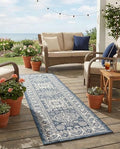 Rugs.com - Outdoor Aztec Rug – 8 Ft Runner Blue Indoor/Outdoor Rug – Weather-Resistant Flatweave for Patios, Porches, and Entryways by Rugscom