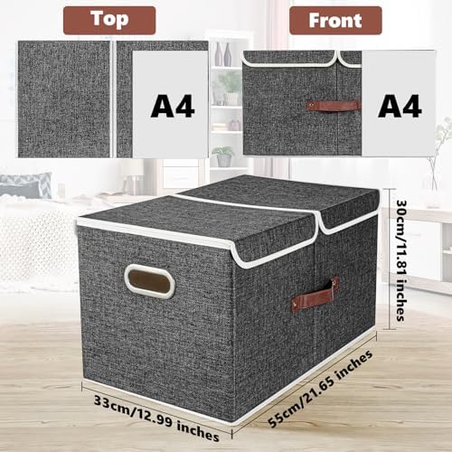 TYEERS Extra Large Collapsible Storage Bins with Lids and Compartments, Washable, Fabric Storage Boxes, 21.7x13x11.8 inches, 2 Pack, Black - Image 2