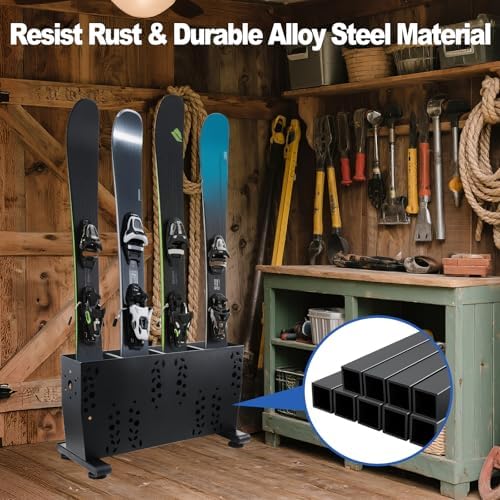Freestanding Ski Storage Rack for 4 Pairs, Floor Stand Ski Organizer Rack, Heavy Duty Alloy Steel Ski Holders Ski Organizer, Freestanding Ski Organizer for Garage Basement - Image 5