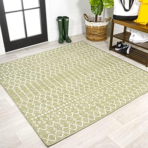Eyely Moroccan Woven Square Rug 5X5 Lt Green/Cream, Indoor Outdoor Rug by eyely