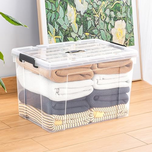 Cetomo Lidded Storage Bin with Handle, Tote Organizing Container with Durable Lid and Secure Latching Buckles, Stackable and Nestable, Plastic, 95 Quart-3 Pack, Clear - Image 7