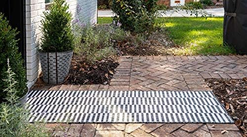 Unique Loom Outdoor Striped Collection Area Rug - Striped (2' x 6' 1" Runner, Charcoal/Ivory) - Image 4