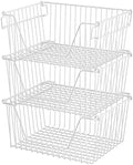 Slideep 14" Large Bin Baskets Stacking Baskets Sturdy Metal Wire Storage Baskets Organization with Handles for Pantry, Kitchen, Closets, Bathroom, Cabinets, Kitchen,White, Set of 3 by WelcometotheSlideep