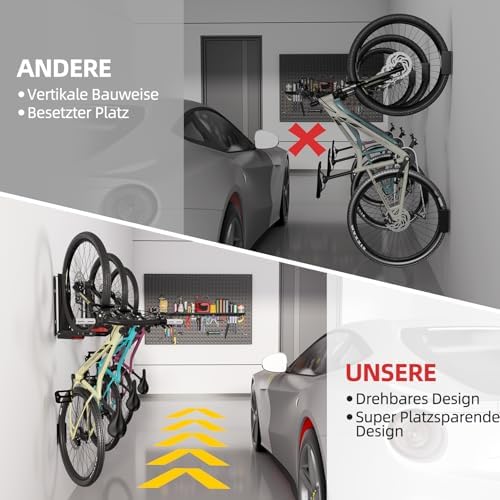 Urban Deco Swivel Bike Wall Mount,Adjustable Bike Hanger,Space Saving Bike Rack Garage,Easy to Load and Unload Bike Rack Wall Mount Can Hold Up to 77 lbs (Black+red 2PK) - Image 6