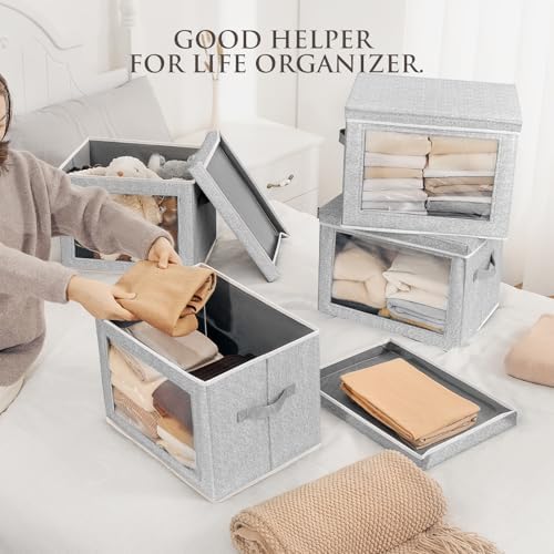 Homsorout Stackable Storage Bins with Lids - Large Decorative Basket with Lids, Fabric Foldable Closet Organizer Bins, Shelf Organizer for Living Room, Dorm, 5 Pack, Blended - Image 2
