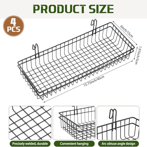 Blulu 4 Pcs Grid Wall Shelf Panel Basket, 15.75 x 5.91 x 1.97 Inch, Black - Image 2