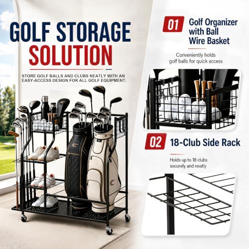 DuraMax Golf Bag Storage Rack for Garage with Wheels, Golf Bag Organizer, Golf Club Storage Rack, Golf Bag Stand, Golf Storage Organizer - Image 5