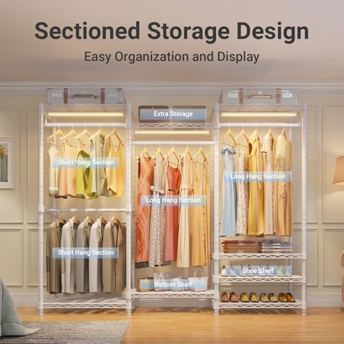 VIPEK V5L Garment Rack Heavy Duty with Dimmable LED Lights, 3000K Warm White, Portable Closet Wardrobe Freestanding Metal for Hanging Clothes, Max Load 890lbs - Image 4