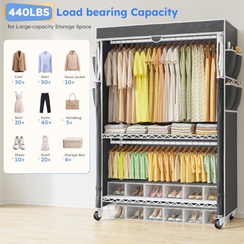 Raybee Rolling Clothes Rack with Cover, Portable Closet for Bedroom, Dorm - Image 2