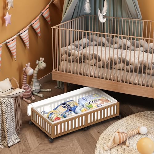 2 Pack Large Bamboo Under Bed Storage Containers with Wheels, Brown - Image 2