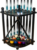 Floor Pool Cue Rack Hold 8 Cue Sticks & Billiard Accessories. Corner Stand Pool Cue Holder Made of 100% Solid Hardwood. Provided Ball Rack Hook. CUE RACK ONLY (Black) by GACCOBILLIARDS