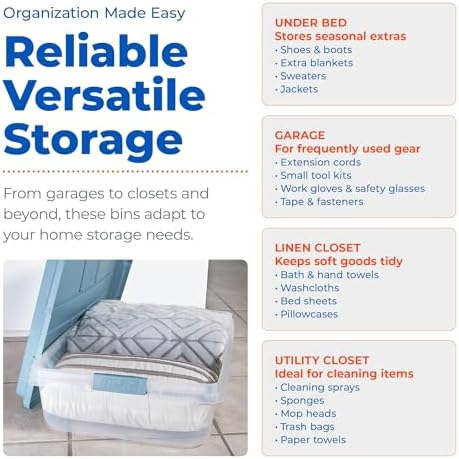 Hefty Hi-Rise Storage Bin with Lid, 40 Quart, Smoke Blue, 6 Pack - Image 7
