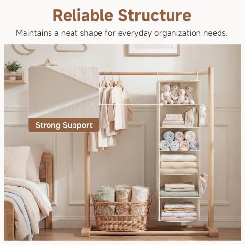 StorageWorks 6-Shelf Hanging Closet Organizer, Hanging Shelves for Closet, Fabric, Mixing of Beige, White & Ivory, 12" D x 12" W x 47 1⁄2" H - Image 5