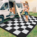 GarveeHome Outdoor Rug 8 x 10 Waterproof Checkboard Woven Carpet, Large Reversible Plastic Straw Rug, Foldable Modern Geometric Plaid Outside Camping Rug for Picnic, Backyard, Deck, Black White by GarveeHome