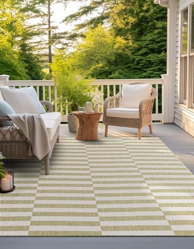 Unique Loom Outdoor Striped Collection Area Rug - Striped (7' 10" Square Green/Ivory) - Image 4