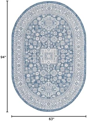 Rugs.com - Outdoor Aztec Rug – 5' 3 x 8' Oval Blue Indoor/Outdoor Rug – Washable, Stain-Resistant, Perfect for Patios and Decks - Image 2