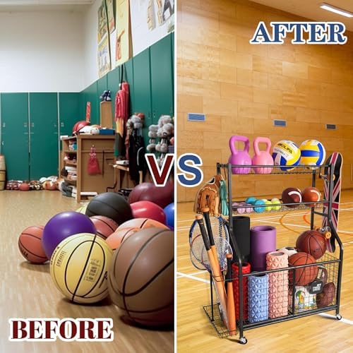 Mythinglogic Rolling Sports Equipment Organizer for Garage Gear and Toys - Image 6