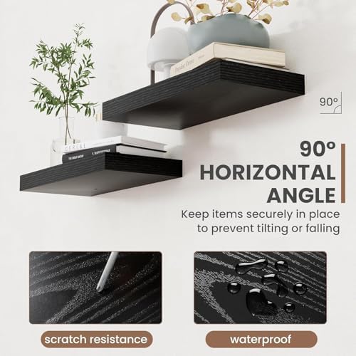 Acovy 55 Inch Floating Shelves, 8 Inch Deep Floating Shelves for Wall, Hanging Shelf with Invisible Brackets, Deep Shelves for Bathroom, Bedroom, Living Room, Black, Set of 1 - Image 5