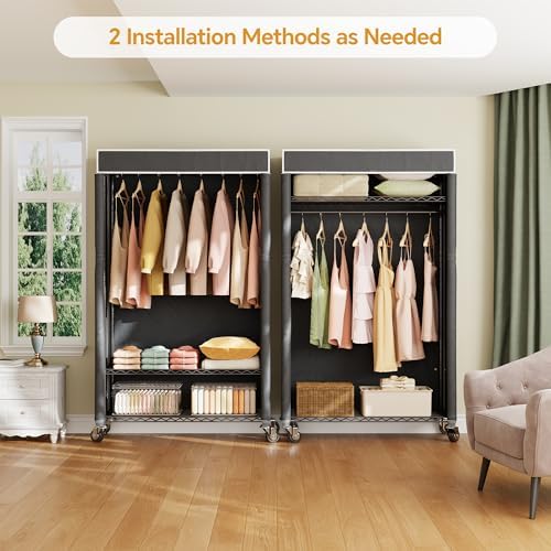 Higeego H4 Clothing Rack with Cover, Rolling Heavy Duty Clothes Rack, Black - Image 2