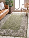 Unique Loom Outdoor Border Collection Area Rug - Floral Border (5' 3" x 8' Rectangle, Green/ Ivory) by UniqueLoom