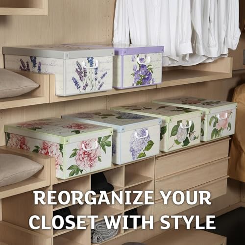 Lavatelli: Storage Box 6 Pack: Large - Flower Mix - Lid & Handles, Decorative Cardboard Organizer, Stack-Fold, Home-Clothes-Linens, 19.7 x 15.4 x 9.4 - Image 5