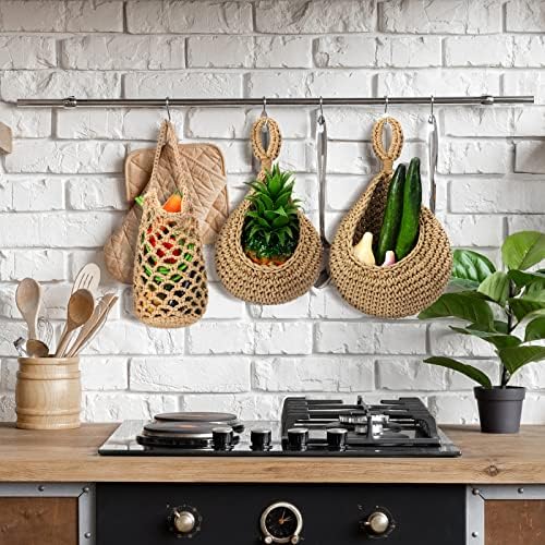 9 Pcs Jute Fruit Hanging Baskets for Kitchen, Boho Woven Wall Baskets, Produce Storage for Garlic Onion Potato Banana, Space Saving Farmhouse Kitchen Decor (Brown)(Brown) - Image 3
